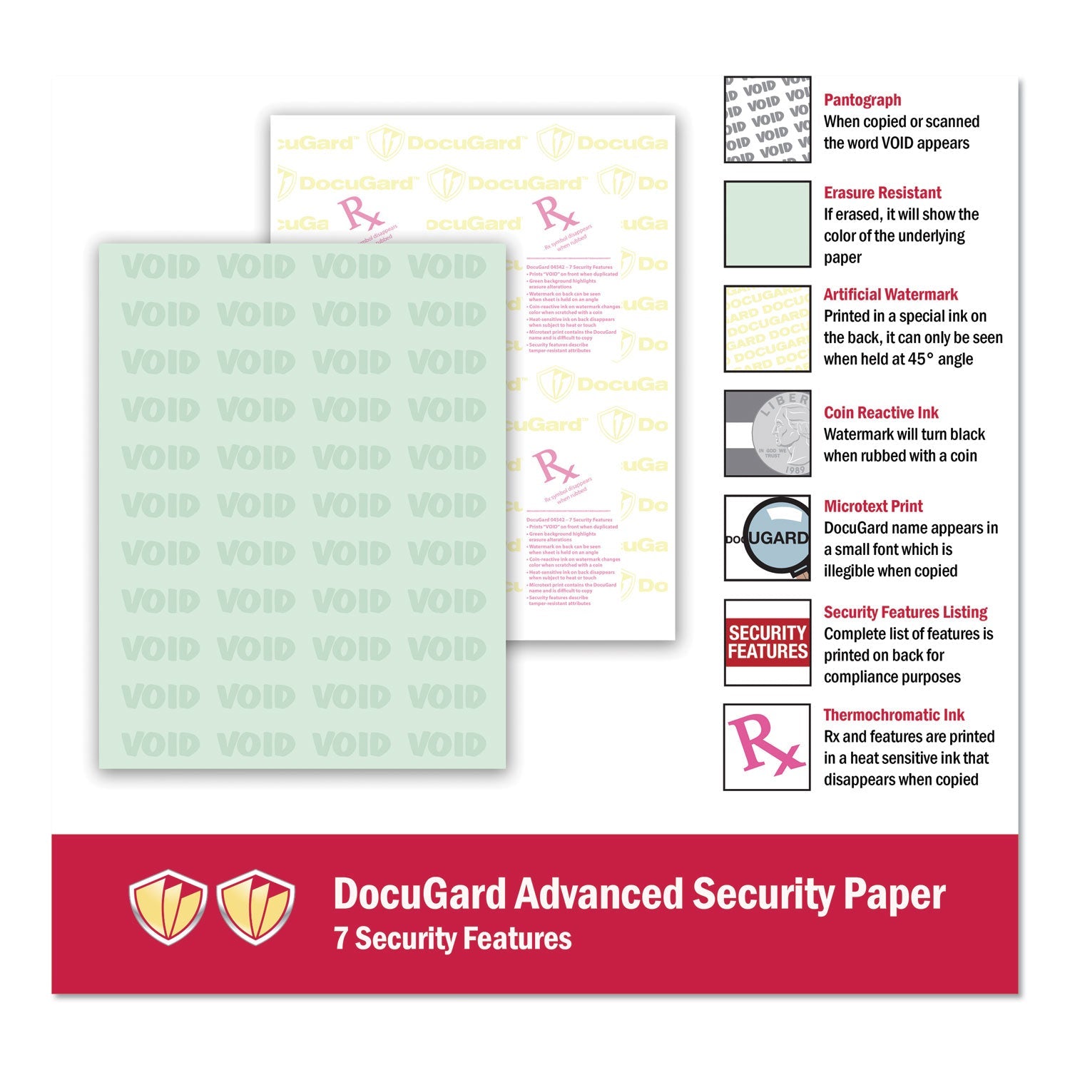 DocuGard Medical Security Papers, 24 lb Bond Weight, 8.5 x 11, Green, 500/Ream