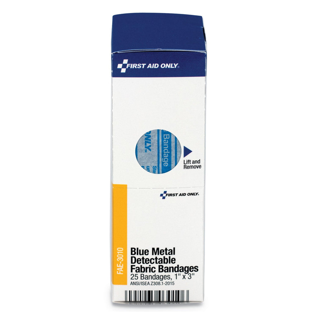 First Aid Only Refill for SmartCompliance General Cabinet, Blue Metal Detectable Bandages,1 x 3, 25/Box