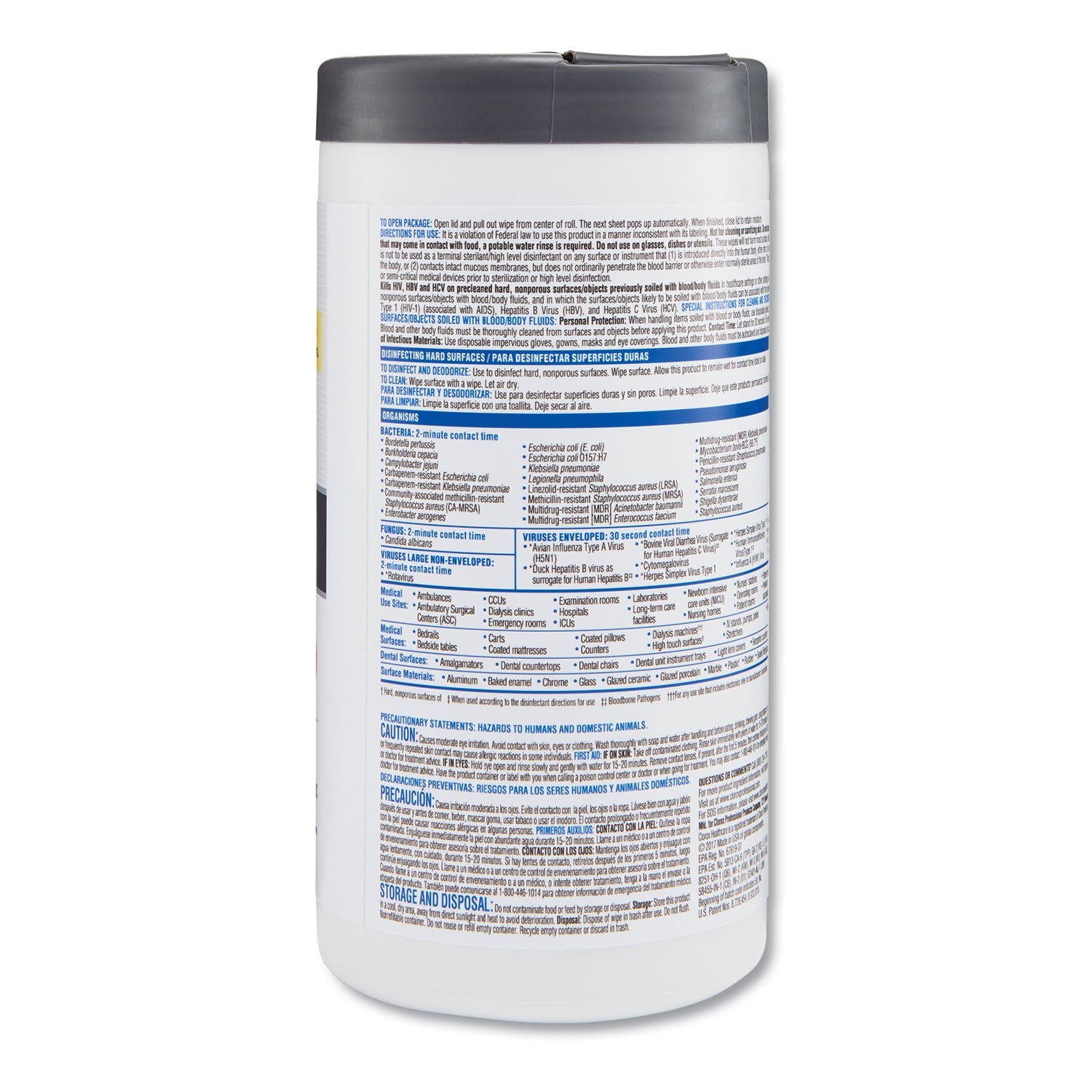 Clorox VersaSure Cleaner Disinfectant Wipes, 1-Ply, 8 x 6.75, White, 85 Towels/Can