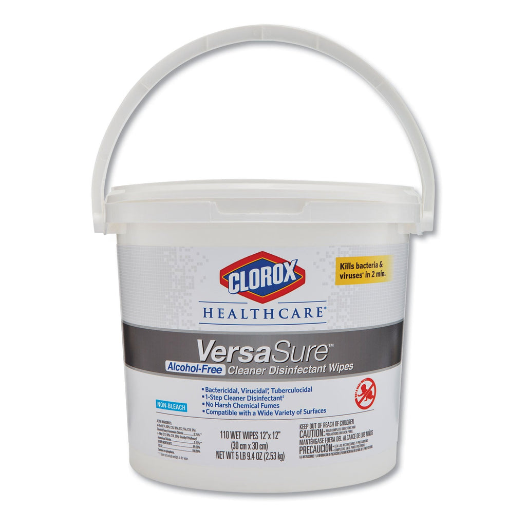 Clorox VersaSure Cleaner Disinfectant Wipes, 1-Ply, 12 x 12, White, 110/Bucket