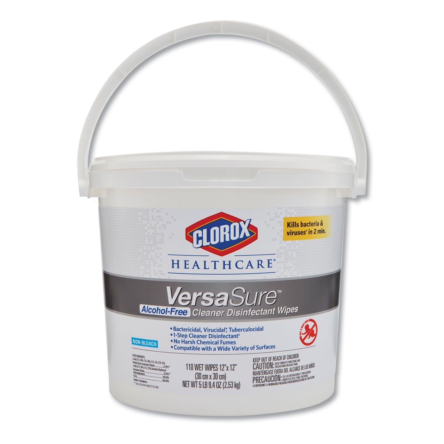 Clorox VersaSure Cleaner Disinfectant Wipes, 1-Ply, 12 x 12, White, 110/Bucket