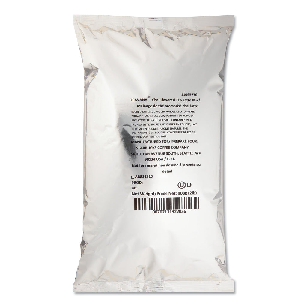 Starbucks Teavana Chai Tea Latte Mix, Chai Latte, 2 lb, Bag, 6/Carton