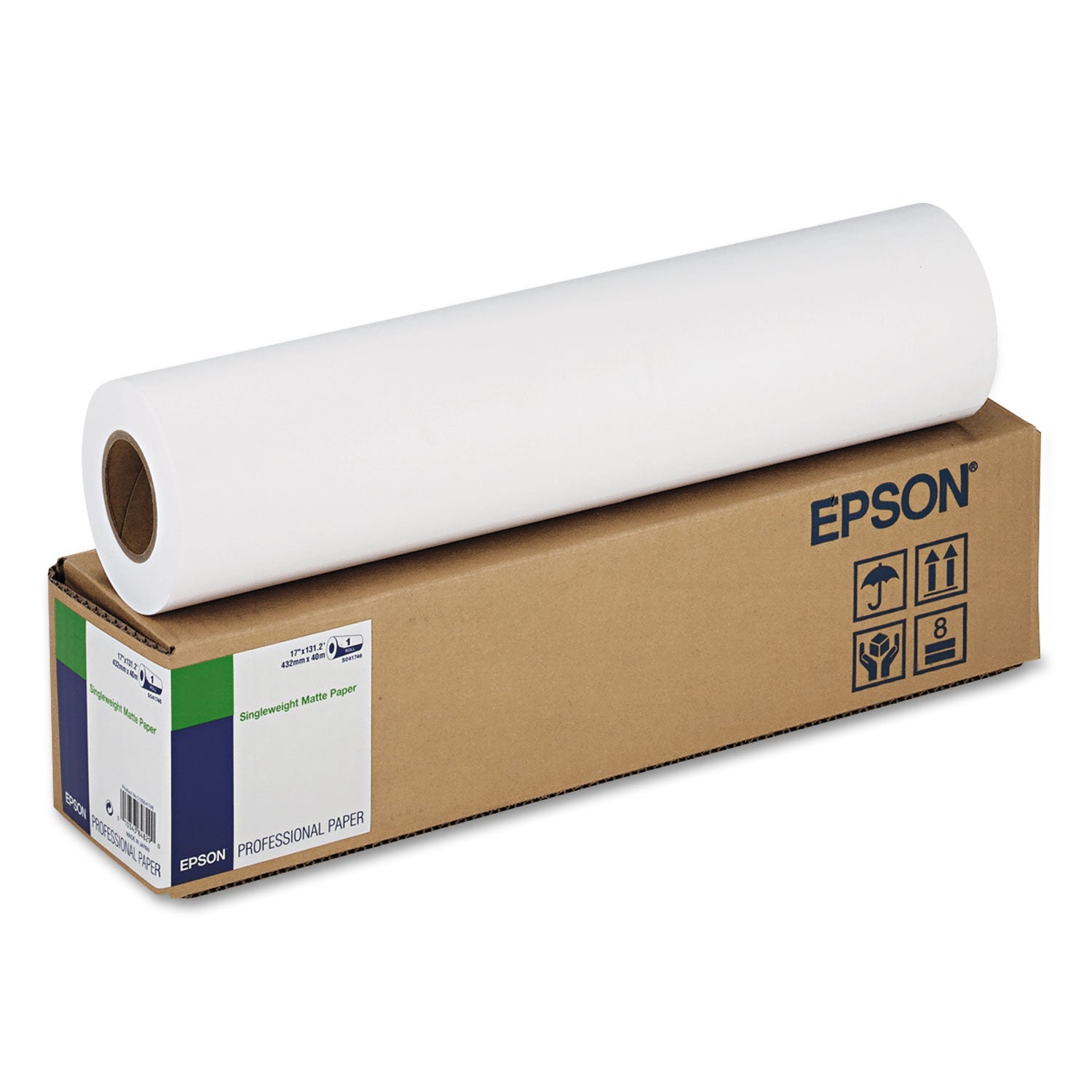 Epson Singleweight Matte Paper, 2" Core, 5 mil, 17" x 131 ft, Matte White