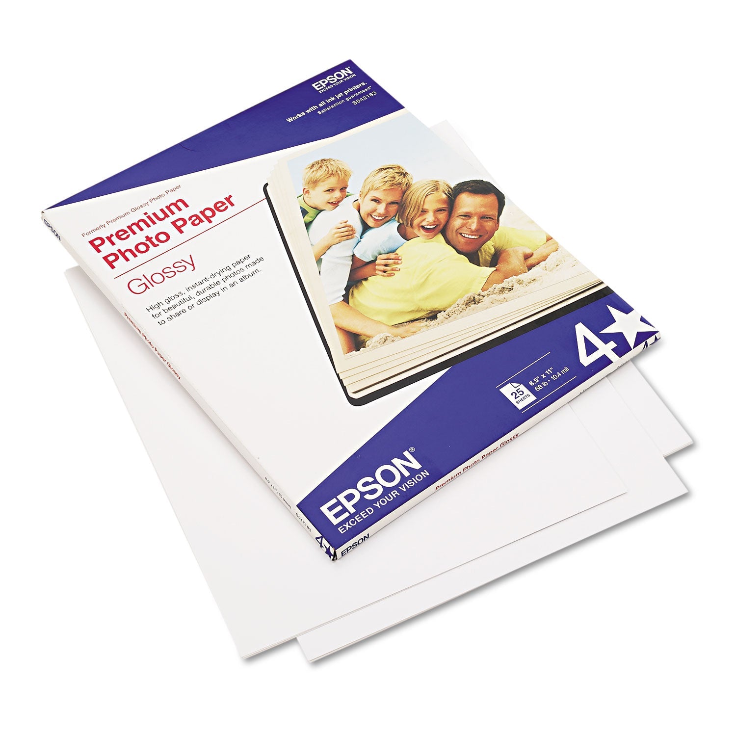 Epson Premium Photo Paper, 10.4 mil, 8.5 x 11, High-Gloss Bright White, 25/Pack