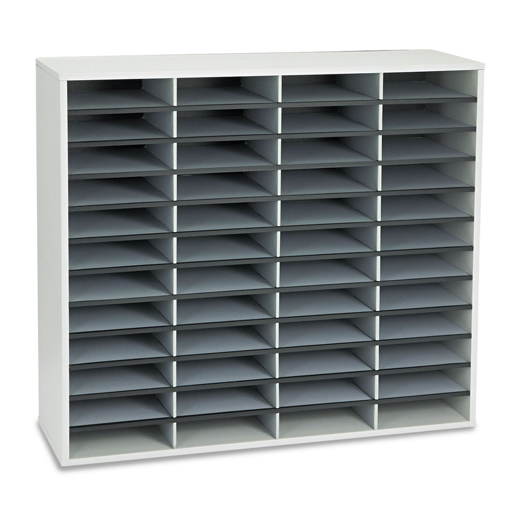 Fellowes Literature Organizer, 48 Letter Compartments, 38.25 x 11.88 x 34.69, Dove Gray