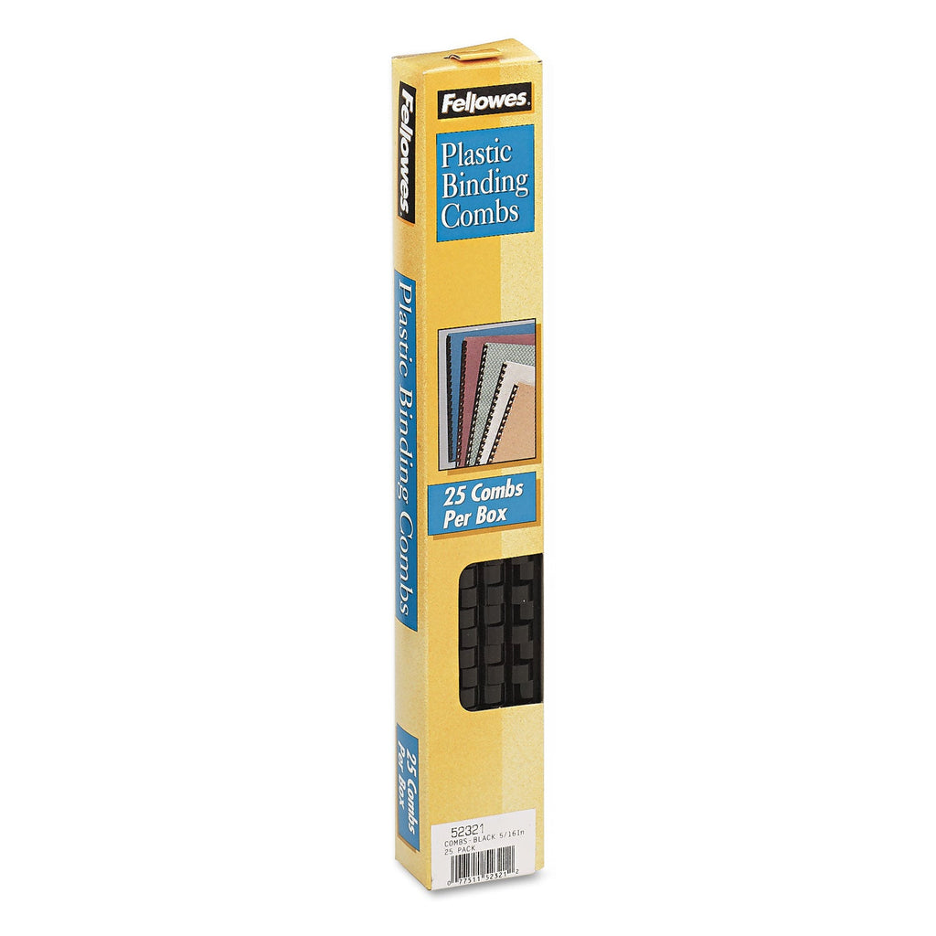 Fellowes Plastic Comb Bindings, 5/16" Diameter, 40 Sheet Capacity, Black, 25/Pack