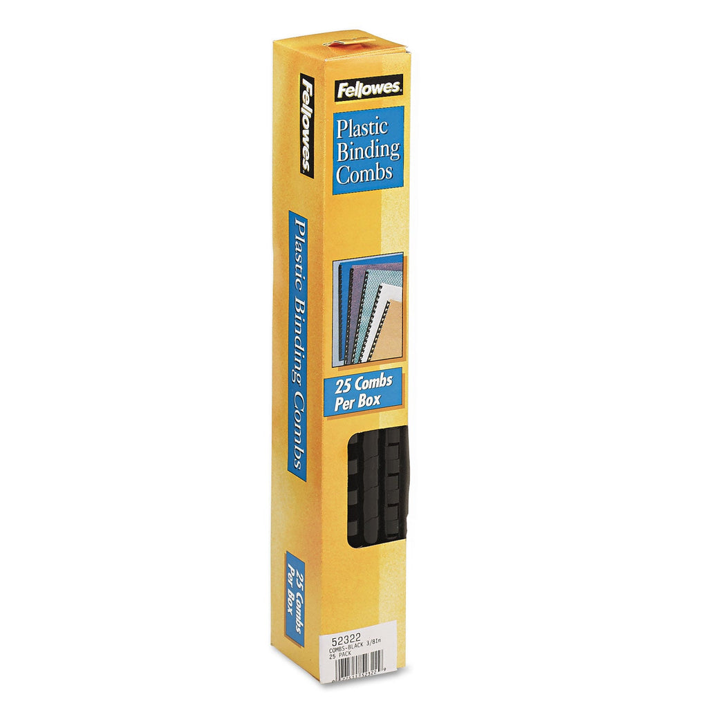 Fellowes Plastic Comb Bindings, 3/8" Diameter, 55 Sheet Capacity, Black, 25/Pack