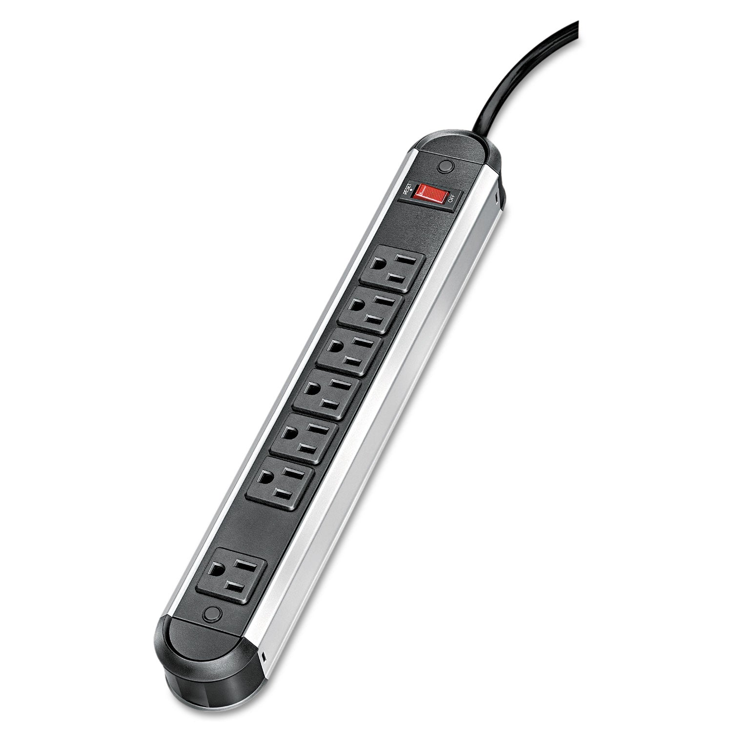 Fellowes Metal Power Strip, 7 Outlets, 12 ft Cord, Black/Silver