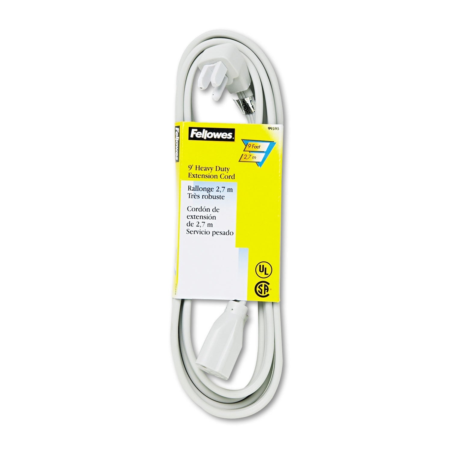 Fellowes Indoor Heavy-Duty Extension Cord, 9 ft, 15 A, Gray