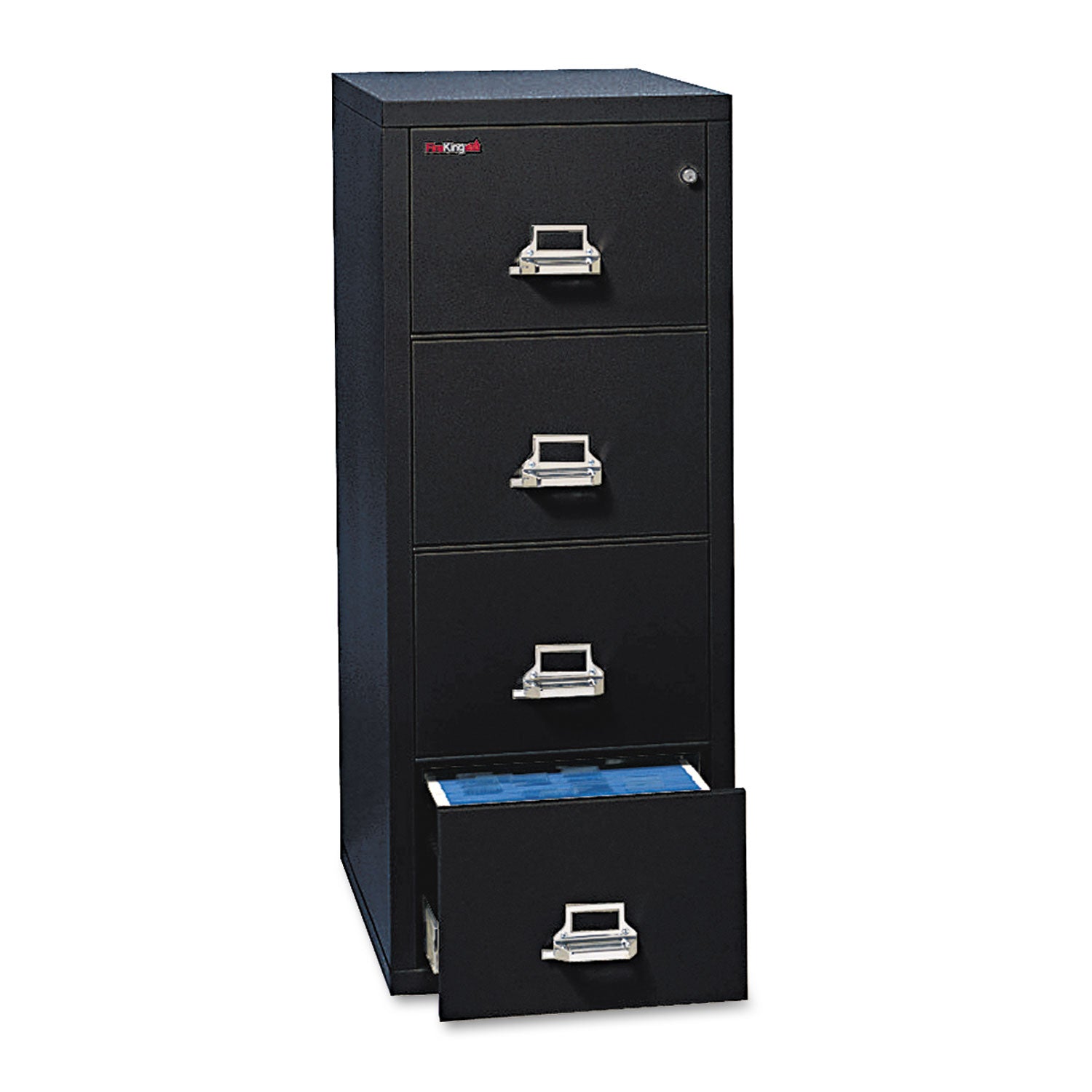 FireKing Insulated Vertical File, 1-Hour Fire Protection, 4 Letter-Size File Drawers, Black, 17.75" x 31.56" x 52.75"