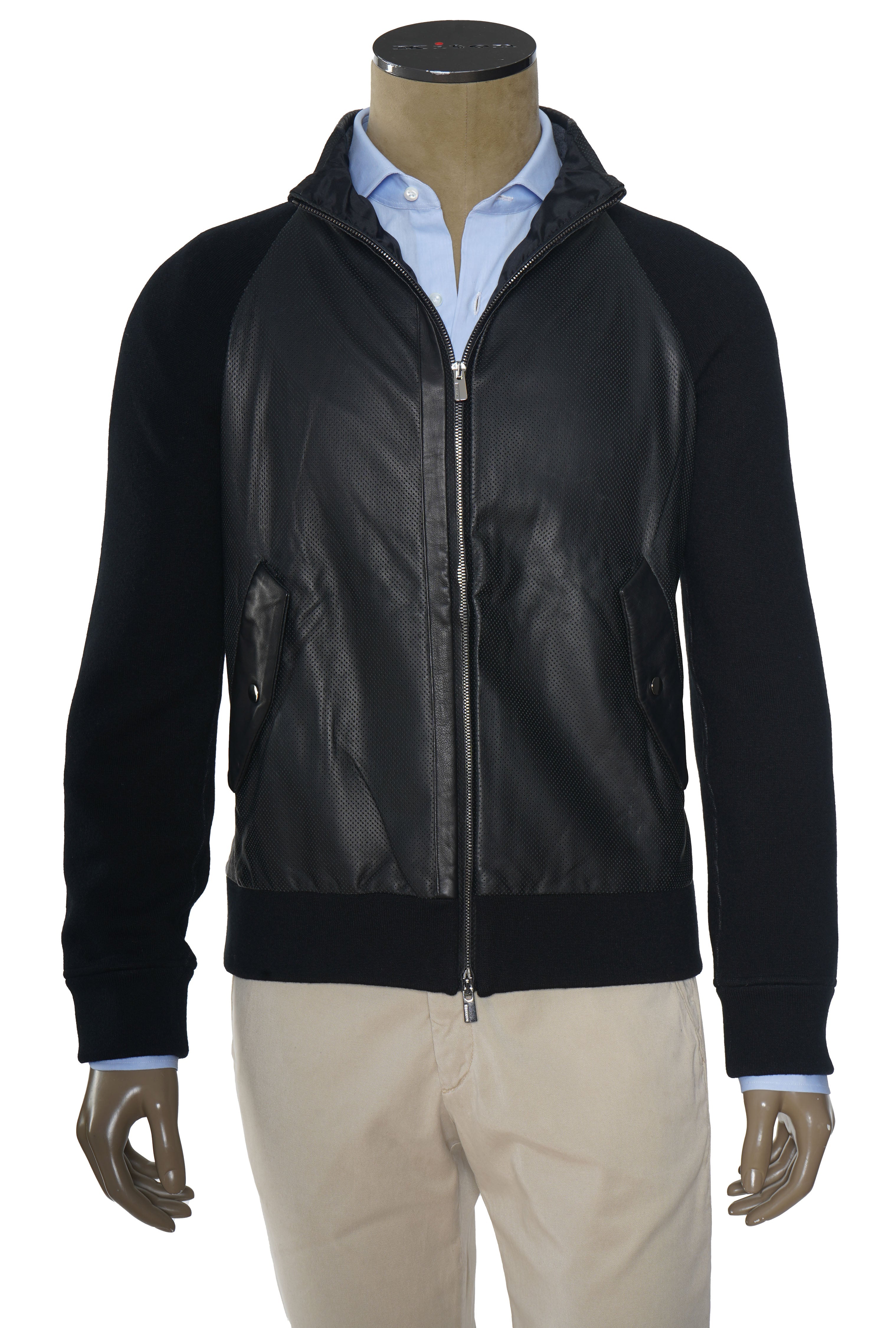 Manrico Cashmere Zip-Up Leather Panel Jacket