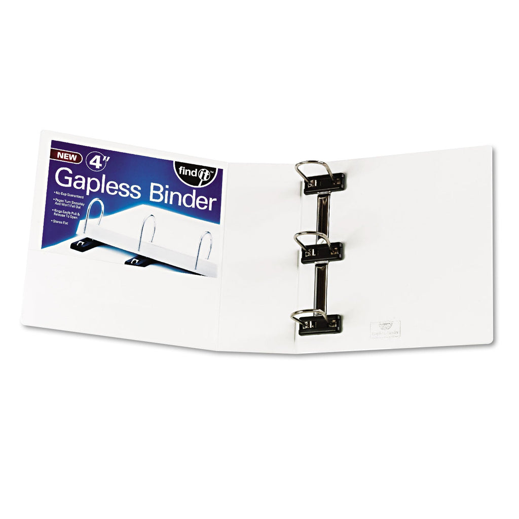 find It Gapless Loop Ring View Binder, 3 Rings, 4" Capacity, 11 x 8.5, White