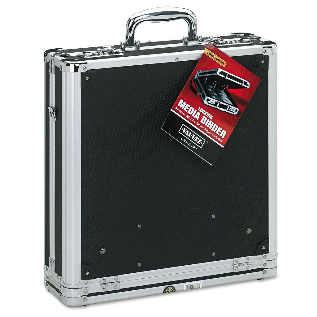 Vaultz Locking Media Binder, Holds 200 Discs, Black