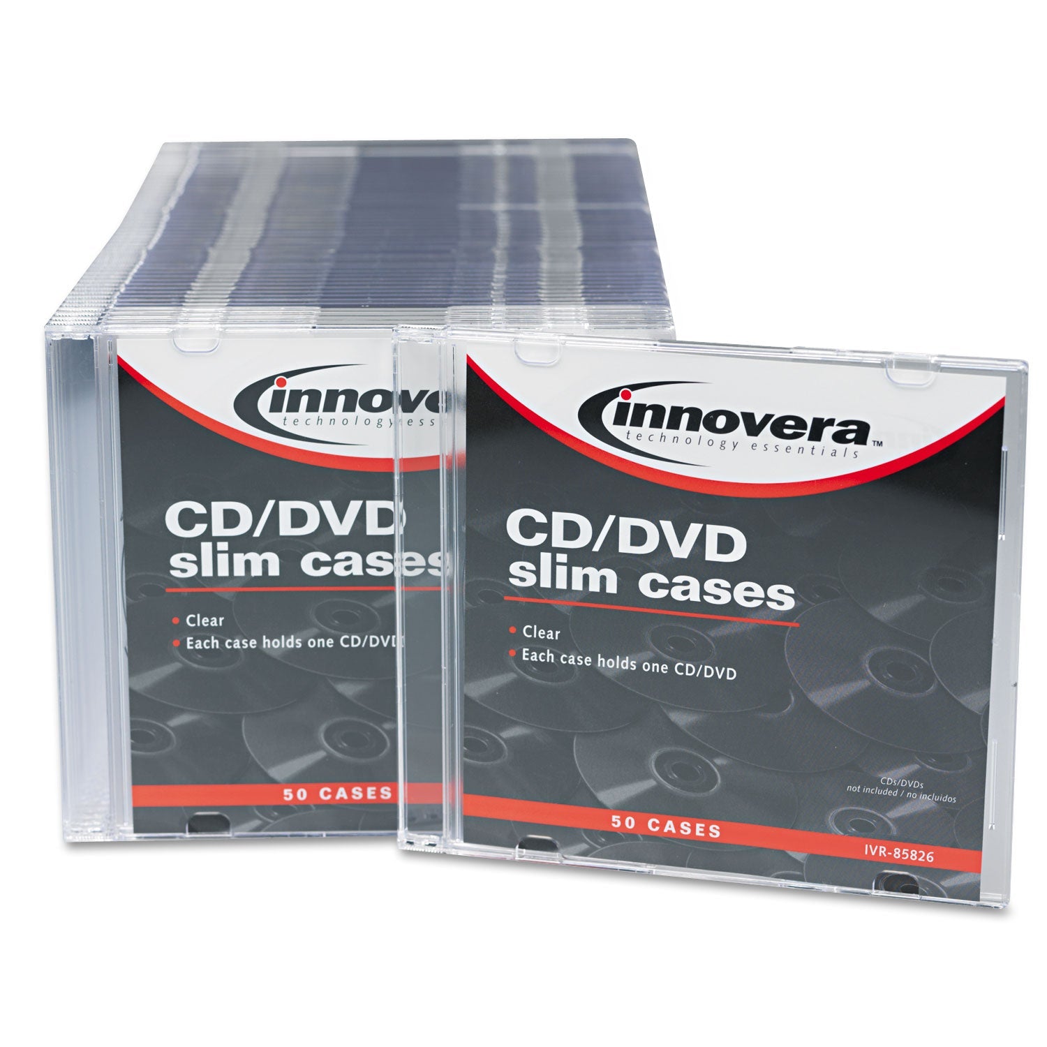 Innovera CD/DVD Slim Jewel Cases, Clear/Black, 50/Pack