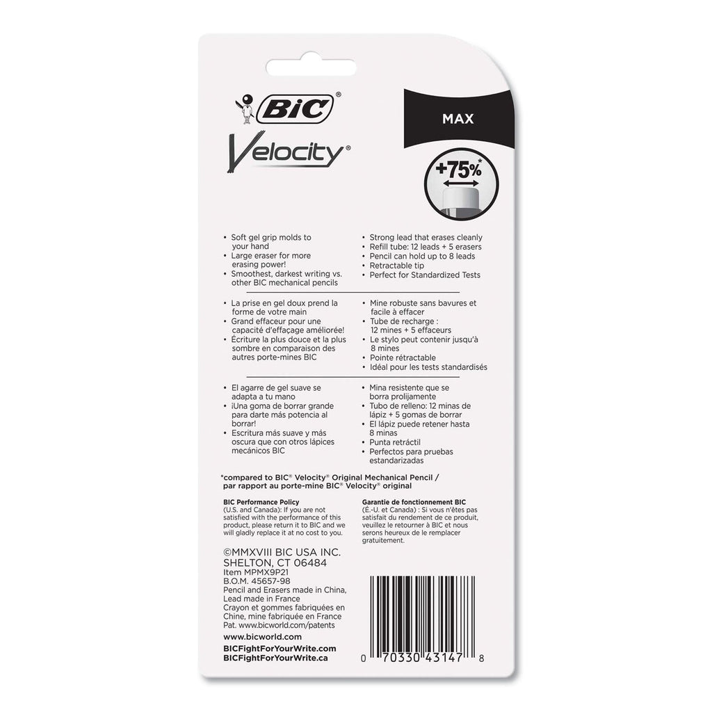 BIC Velocity Max Pencil, 0.9 mm, HB (#2), Black Lead, Assorted Barrel Colors, 2/Pack