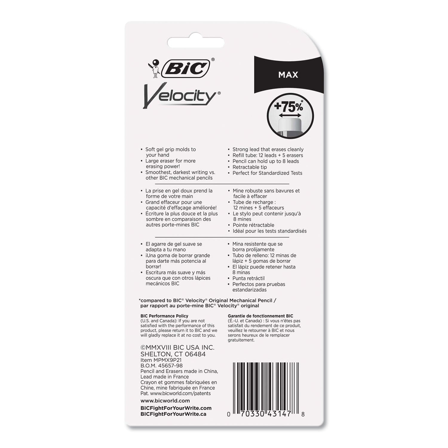 BIC Velocity Max Pencil, 0.9 mm, HB (#2), Black Lead, Assorted Barrel Colors, 2/Pack