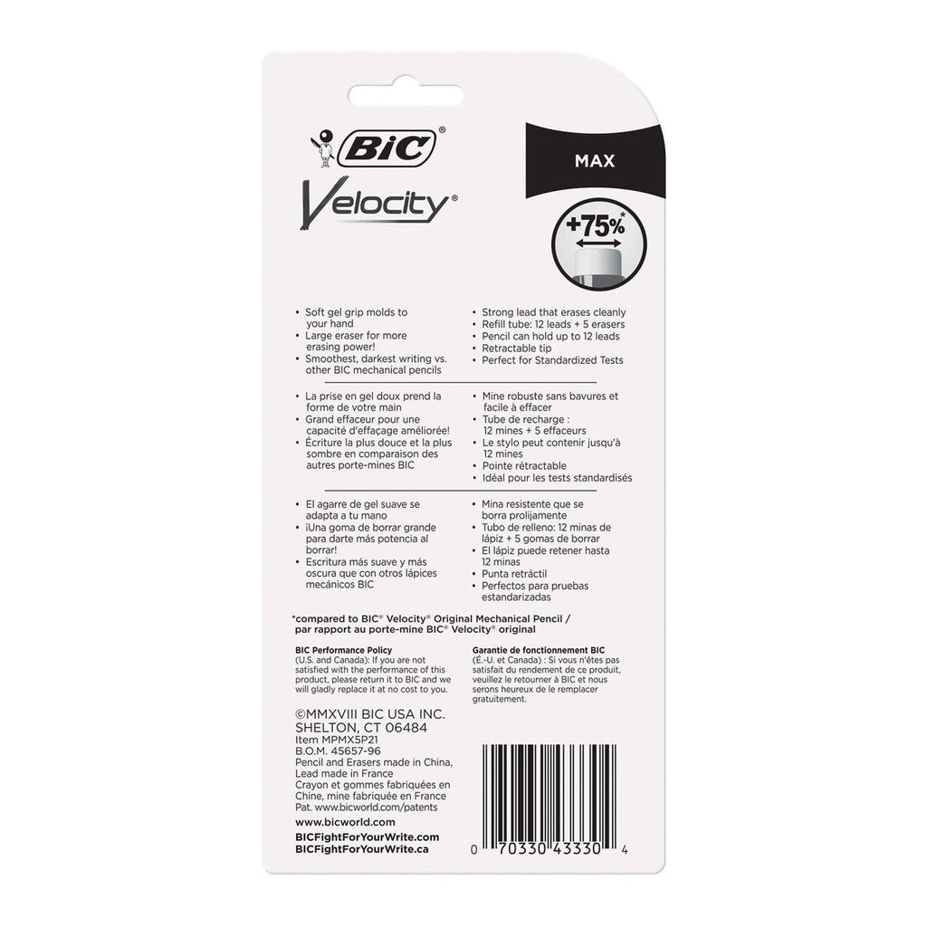 BIC Velocity Max Pencil, 0.5 mm, HB (#2), Black Lead, Gray Barrel, 2/Pack