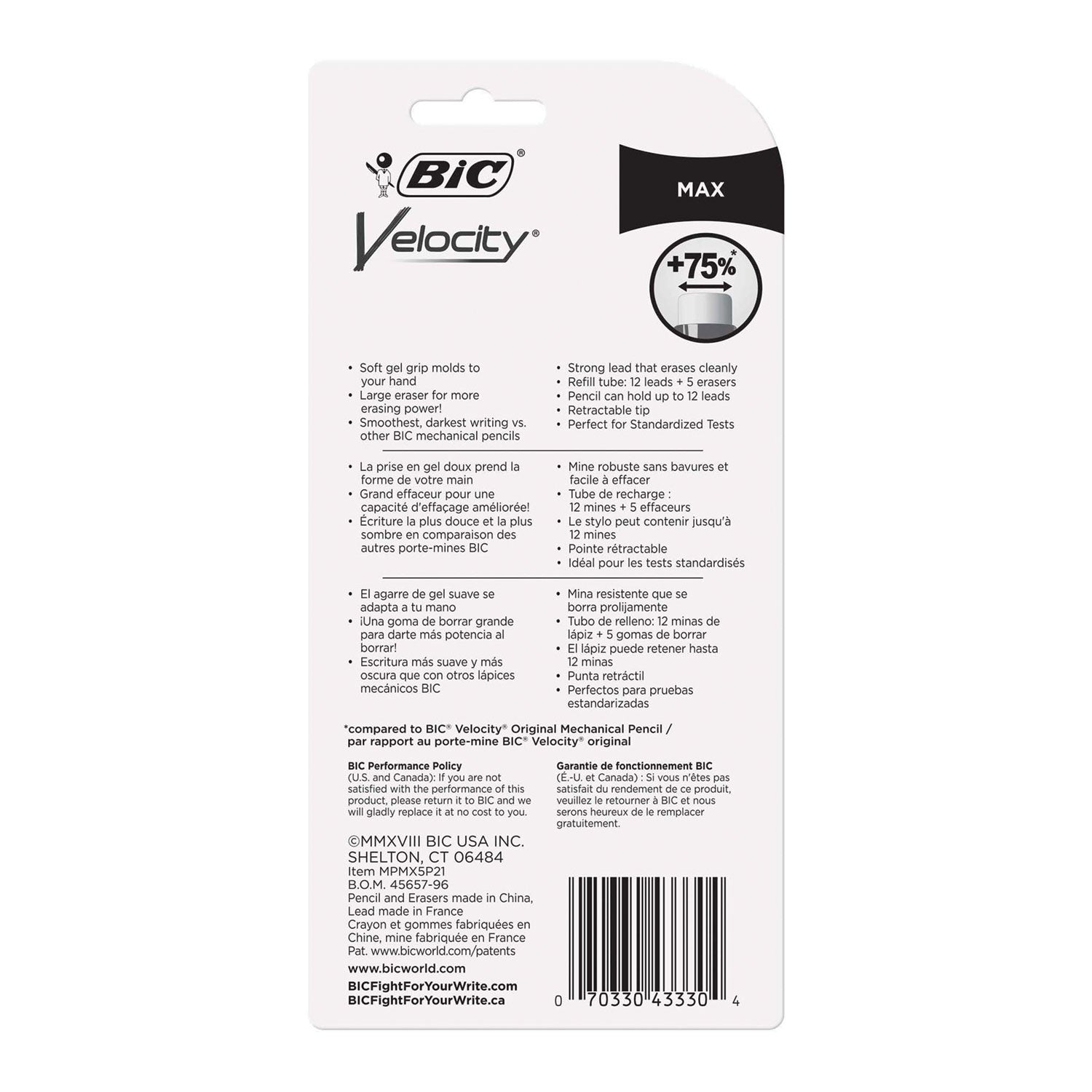BIC Velocity Max Pencil, 0.5 mm, HB (#2), Black Lead, Gray Barrel, 2/Pack