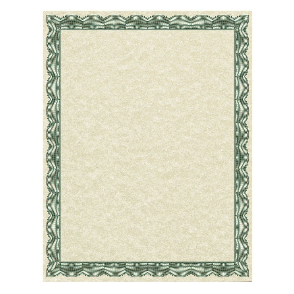 Southworth Parchment Certificates, Traditional, 8.5 x 11, Ivory with Green Border, 50/Pack
