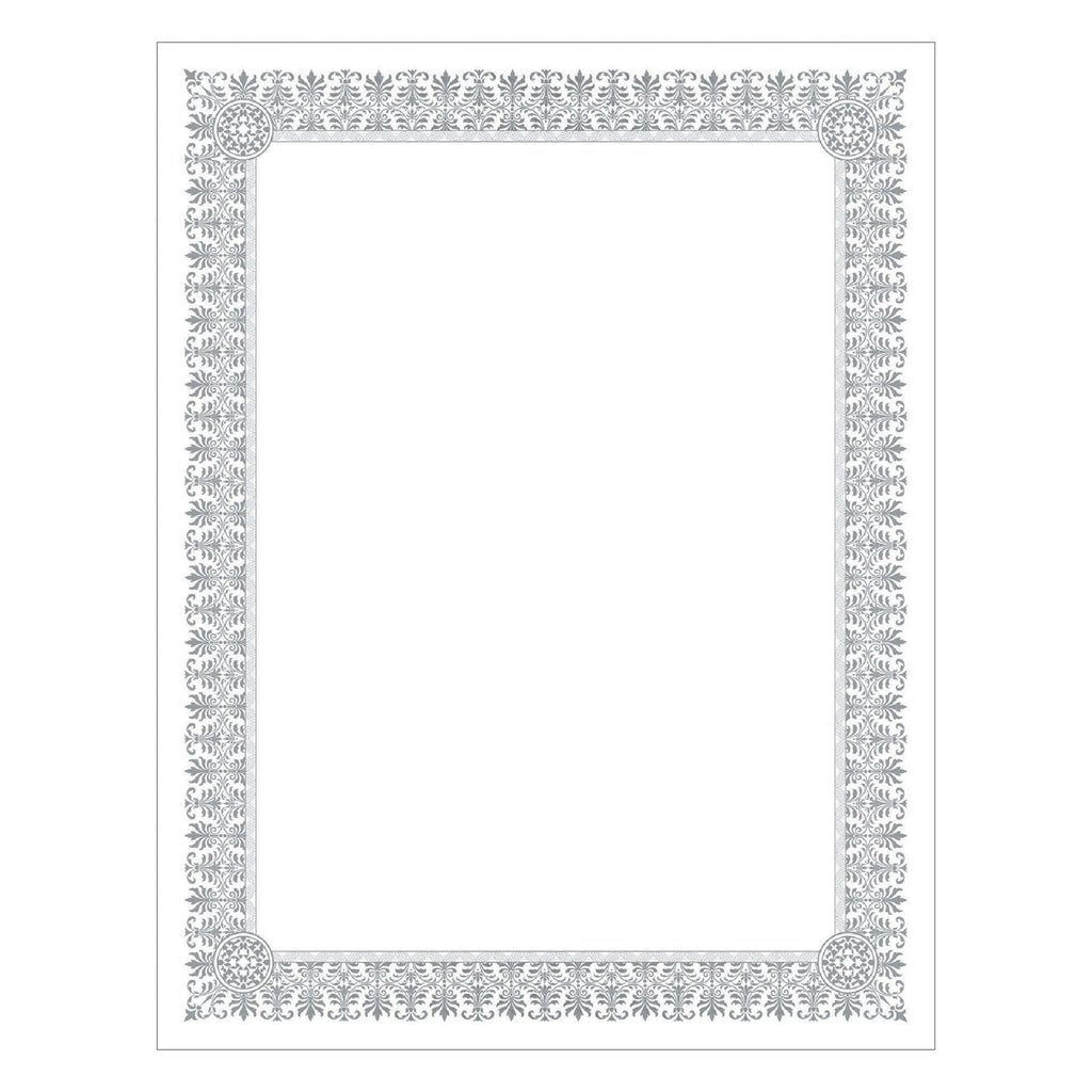 Southworth Premium Certificates, 8.5 x 11, White/Silver with Fleur Silver Foil Border,15/Pack