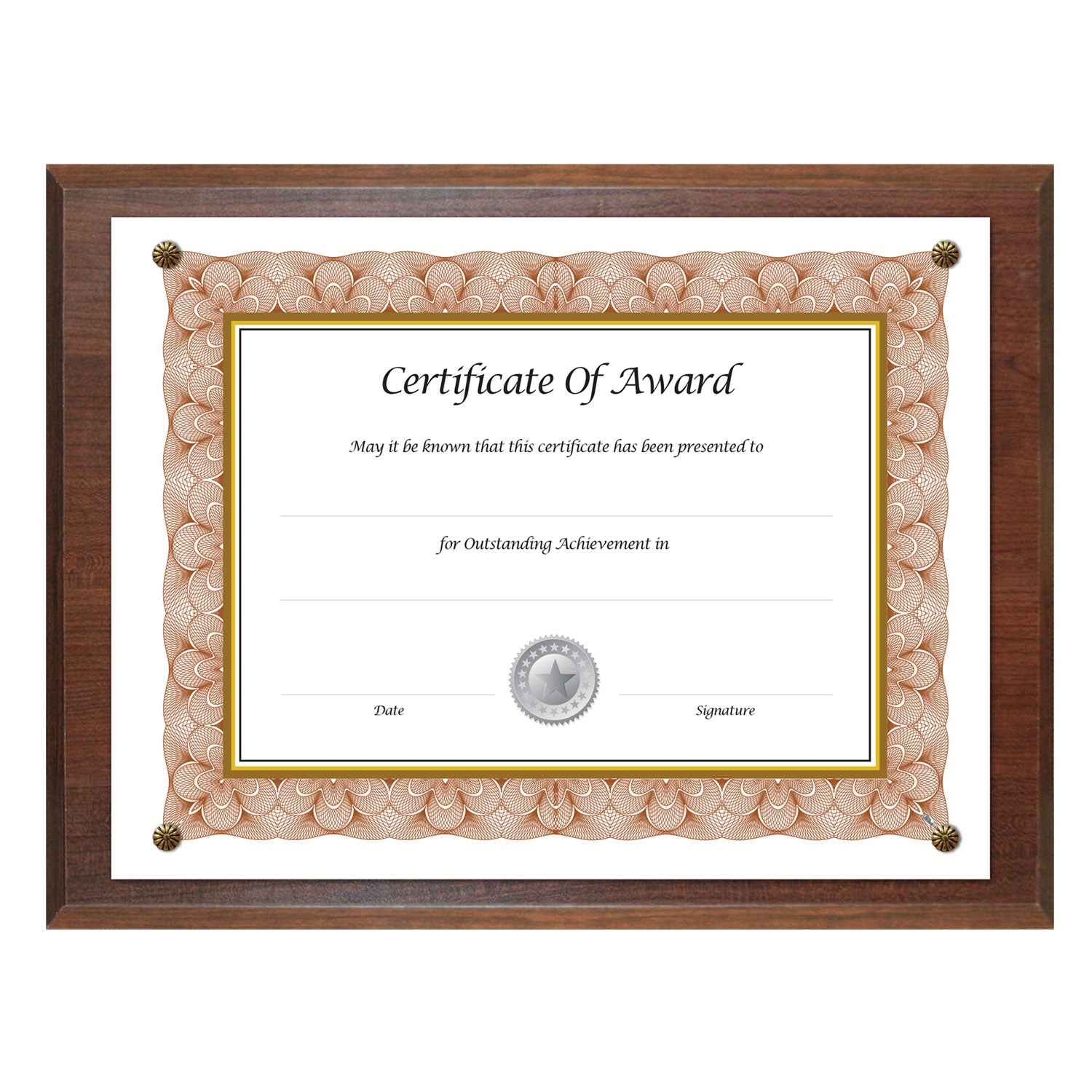 NuDell Award-A-Plaque Document Holder, Acrylic/Plastic, 10.5 x 13, Walnut
