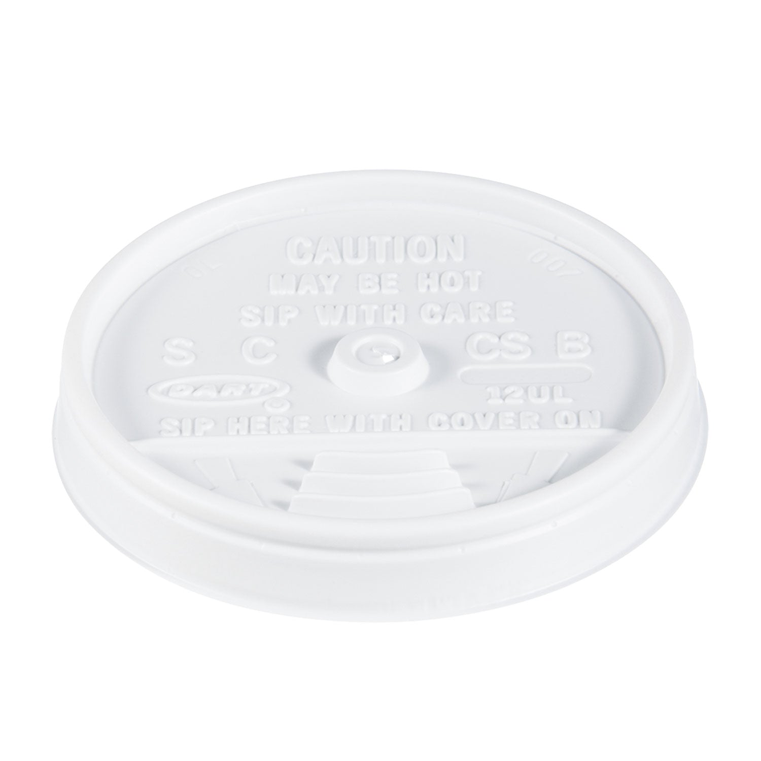 Dart Sip Thru Lids, Fits 10 oz to 14 oz Foam Cups, Plastic, White, 100/Pack, 10 Packs/Carton