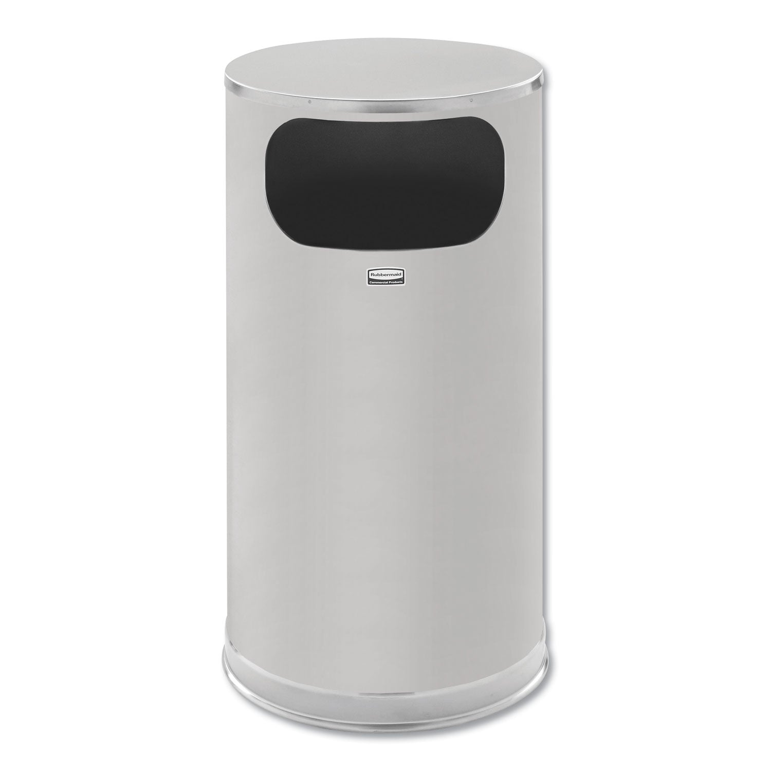 Rubbermaid European and Metallic Side-Opening Receptacle, Round, 12 gal, Satin Stainless
