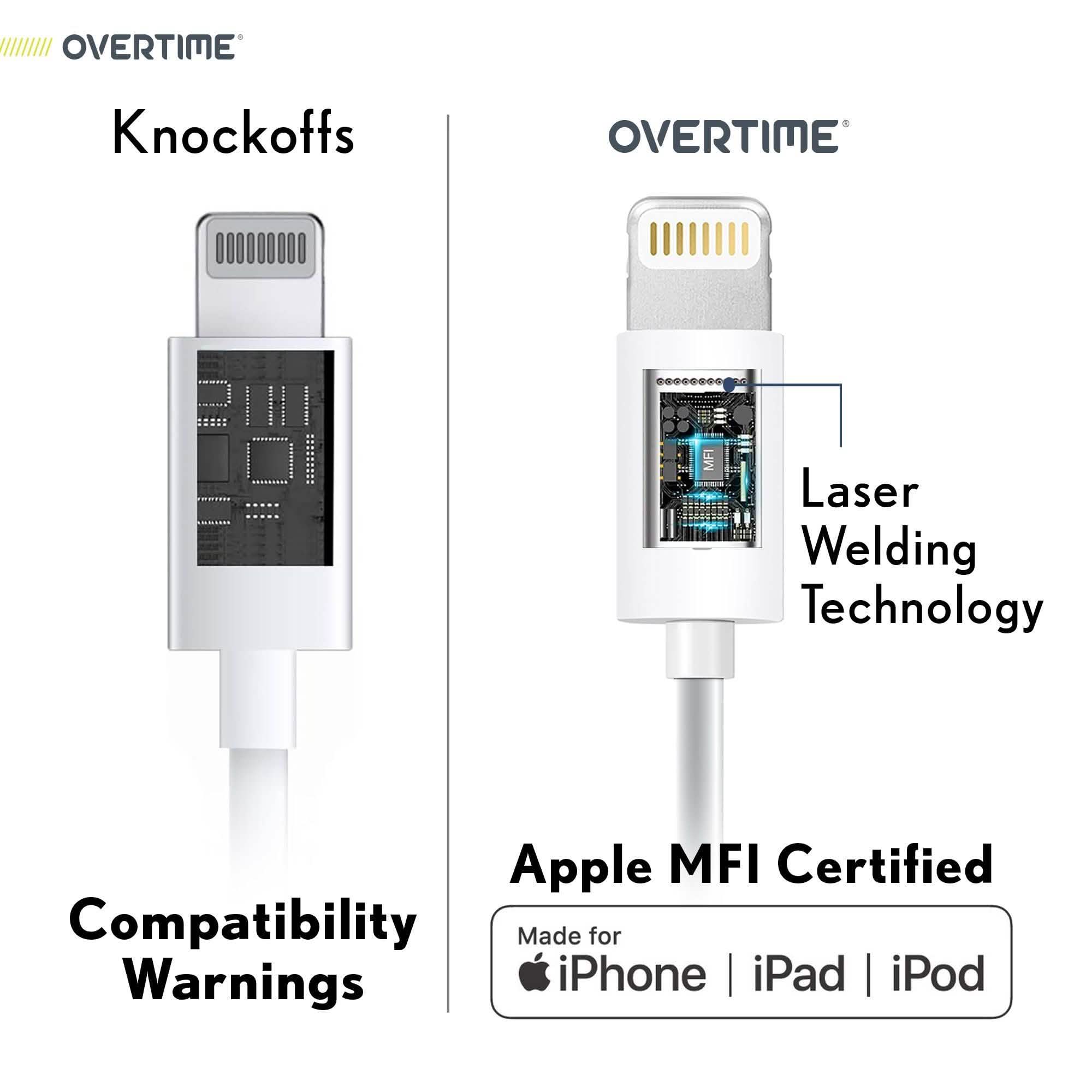 6 Ft./10 ft. Overtime Apple MFi Certified iPhone Charger Lightning Cable Pack