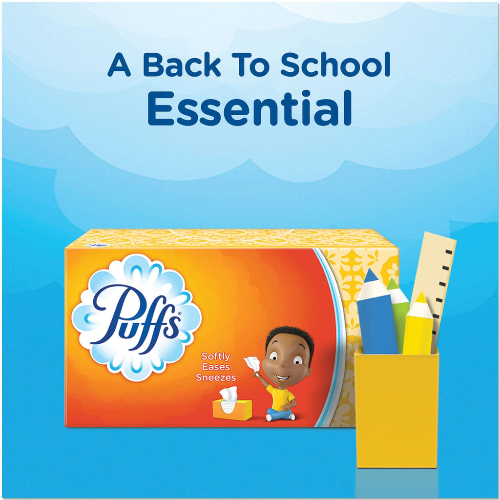 Puffs White Facial Tissue, 2-Ply, White, 180 Sheets/Box, 3 Boxes/Pack, 8 Packs/Carton