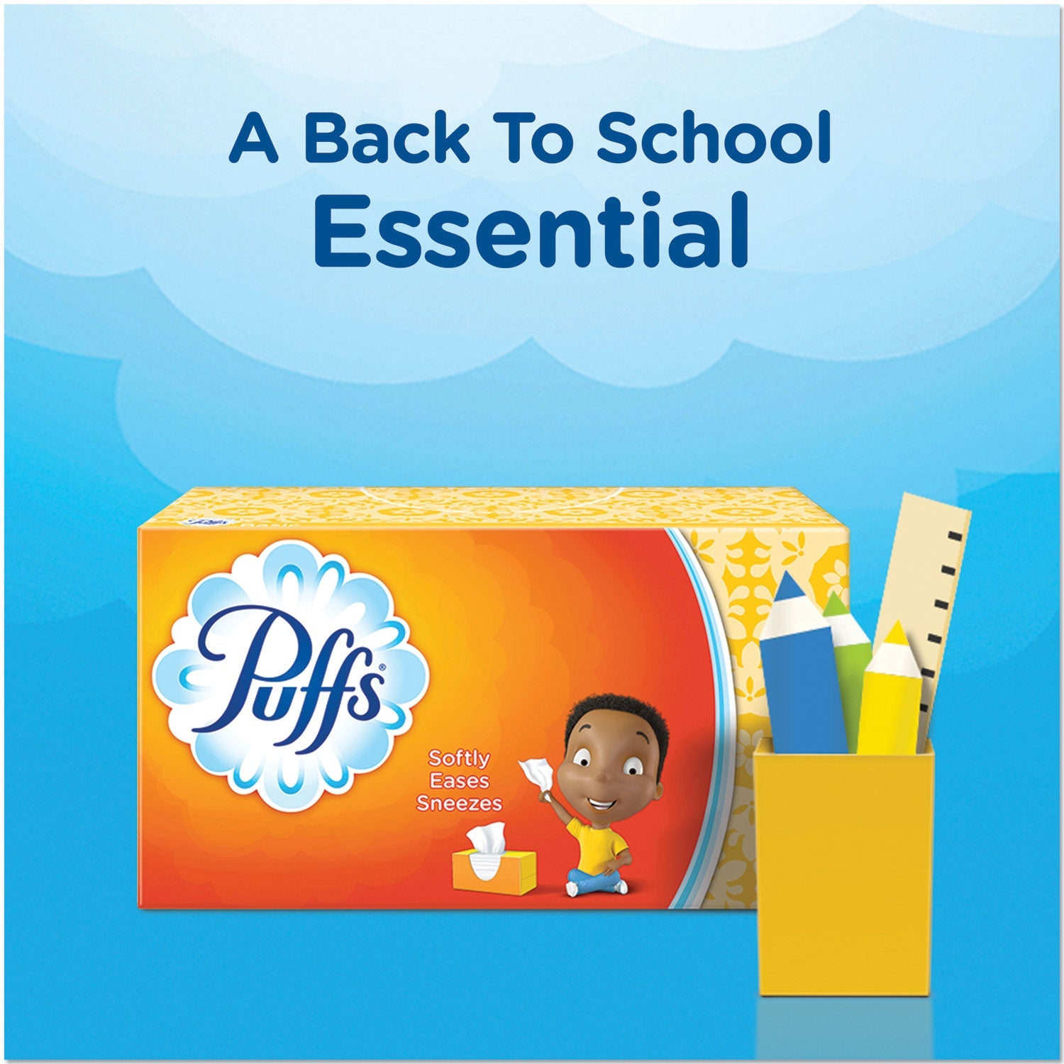 Puffs White Facial Tissue, 2-Ply, White, 180 Sheets/Box, 3 Boxes/Pack, 8 Packs/Carton