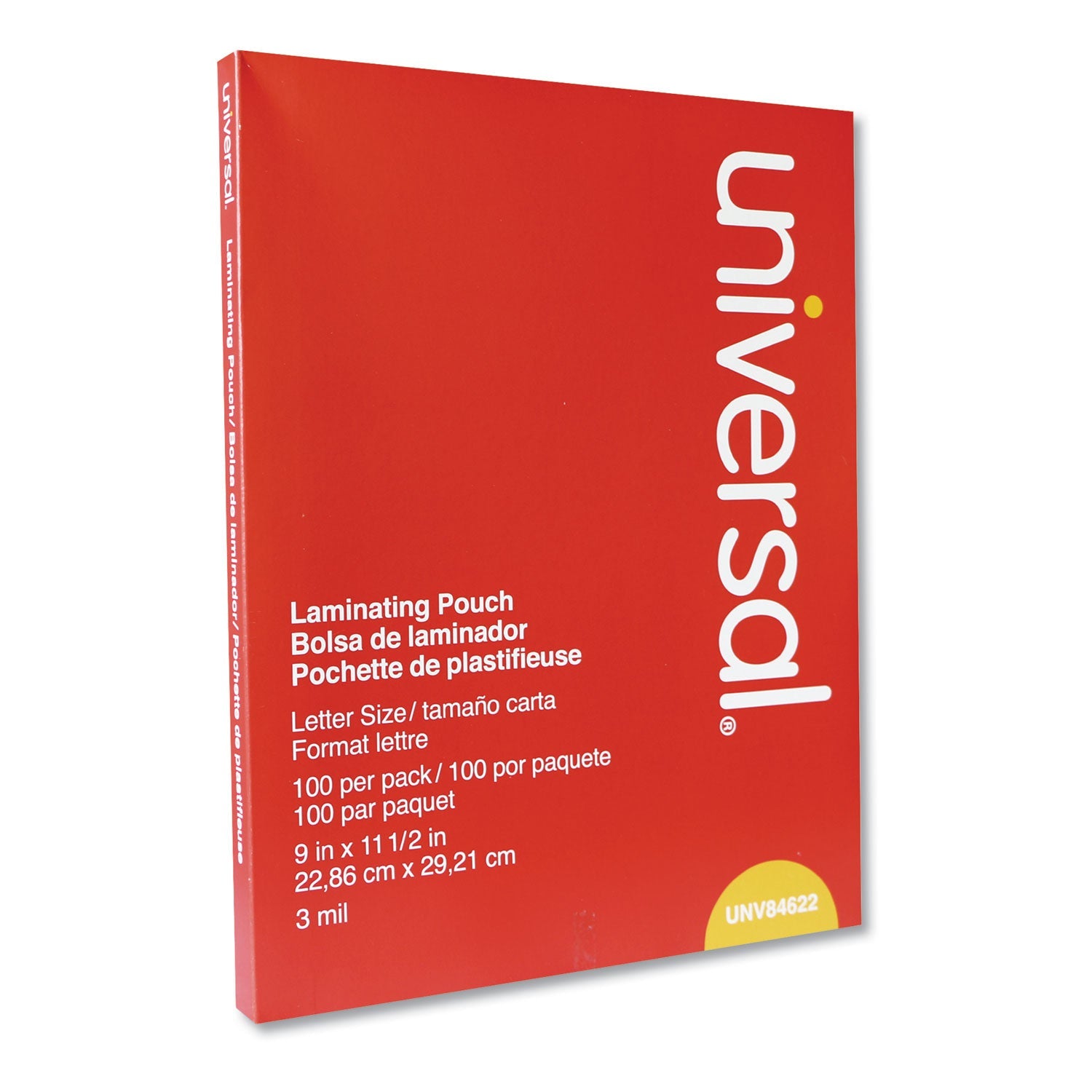 Universal Laminating Pouches, 3 mil, 9" x 11.5", Matte Clear, 100/Box