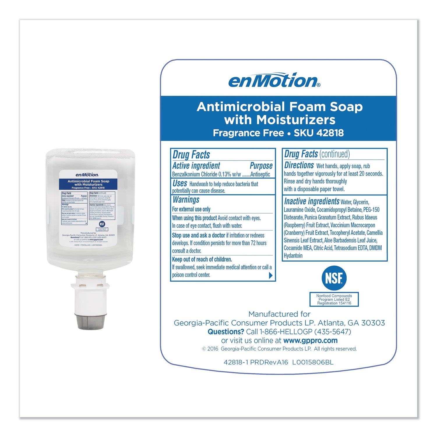 Georgia Pacific GP enMotion Automated Touchless Antimicrobial Foam Soap Refill, Unscented, 1,200 mL, 2/Carton