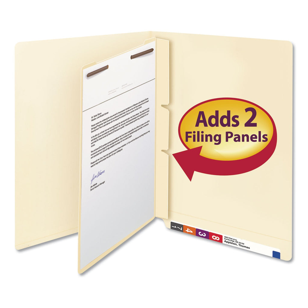 Smead Self-Adhesive Folder Dividers for Top/End Tab Folders with 2-Prong Fasteners, Letter Size, Manila, 100/Box