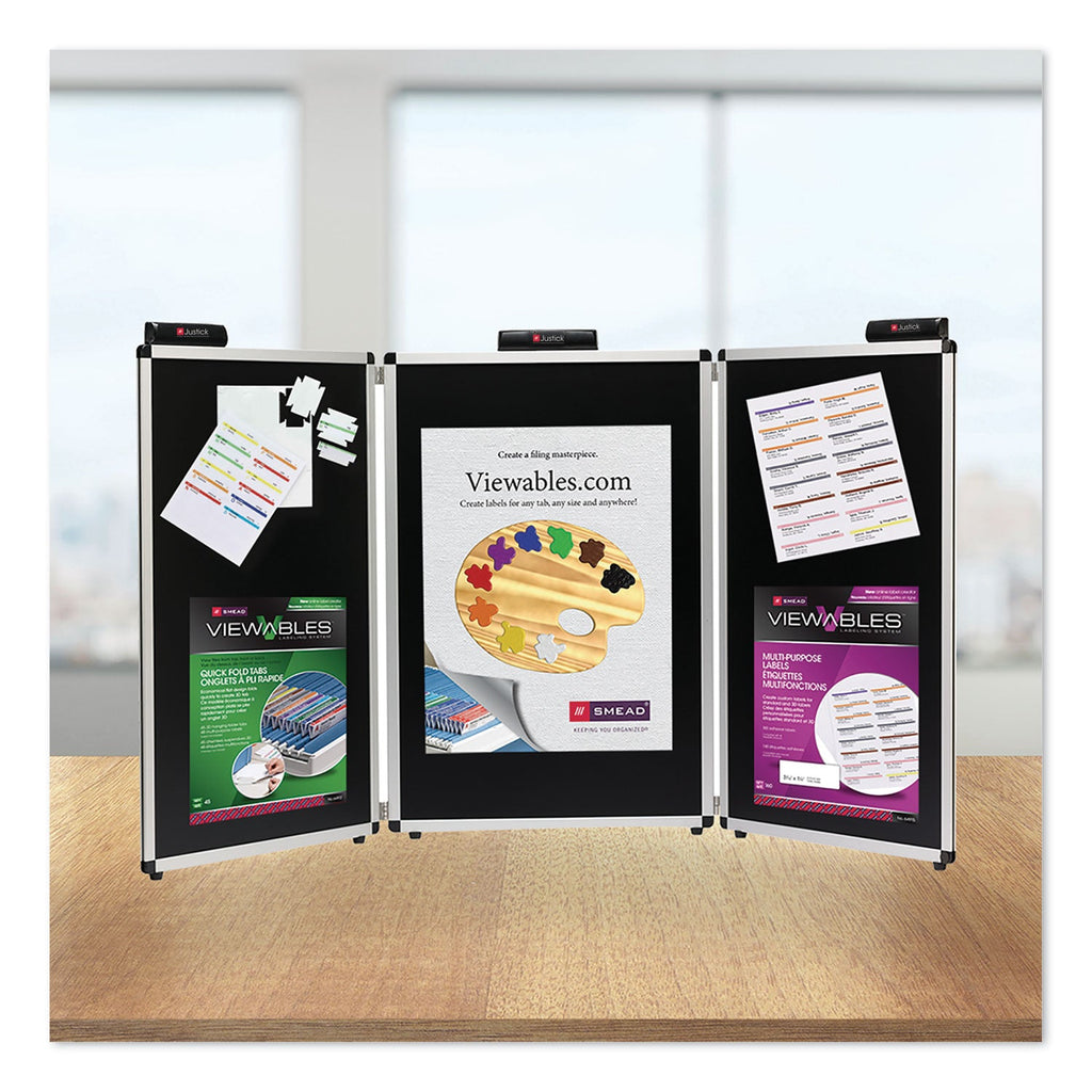 Smead Justick Three-Panel Electro-Surface Table-Top Expo Display, 72" x 36", Black