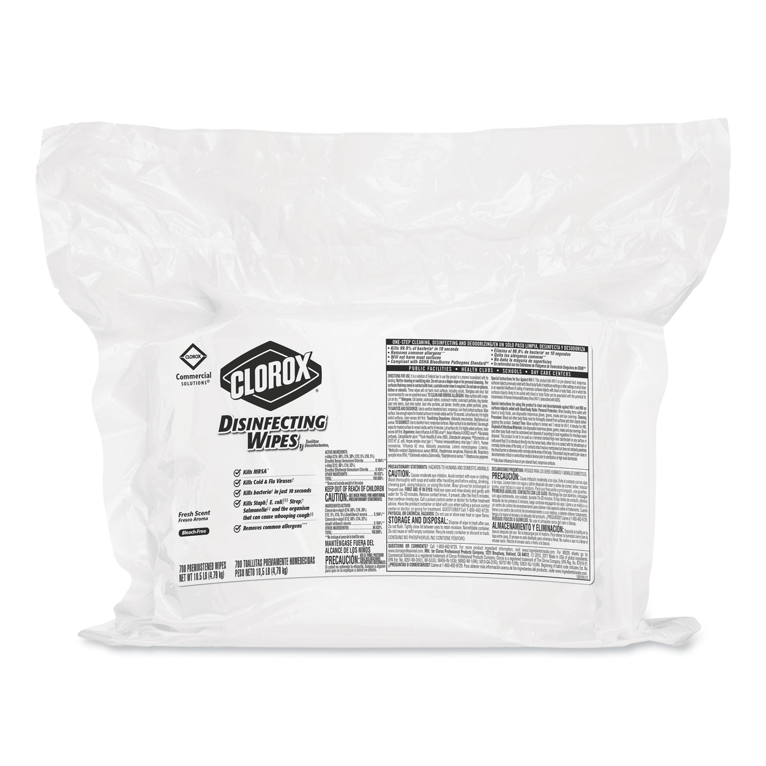 Clorox Disinfecting Wipes, Fresh Scent, 7 x 8, 700/Bag Refill, 2/Carton