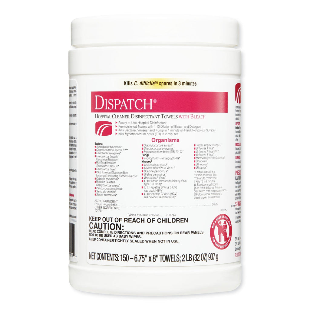 Clorox Dispatch Cleaner Disinfectant Towels, 6.75 x 8, Unscented, 150/Canister, 8 Canisters/Carton