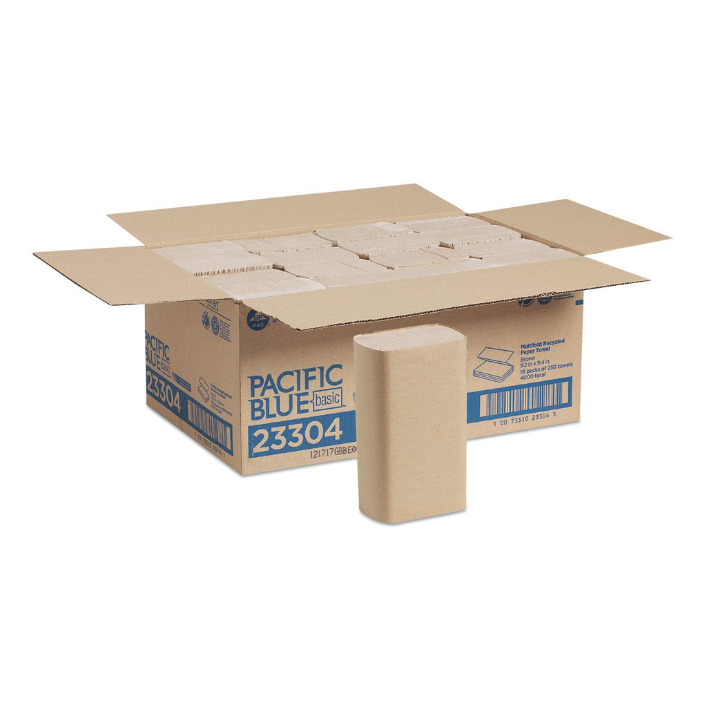 Georgia Pacific Pacific Blue Basic M-Fold Paper Towels, 9.2 x 9.4, Brown, 250/Pack, 16 Packs/Carton