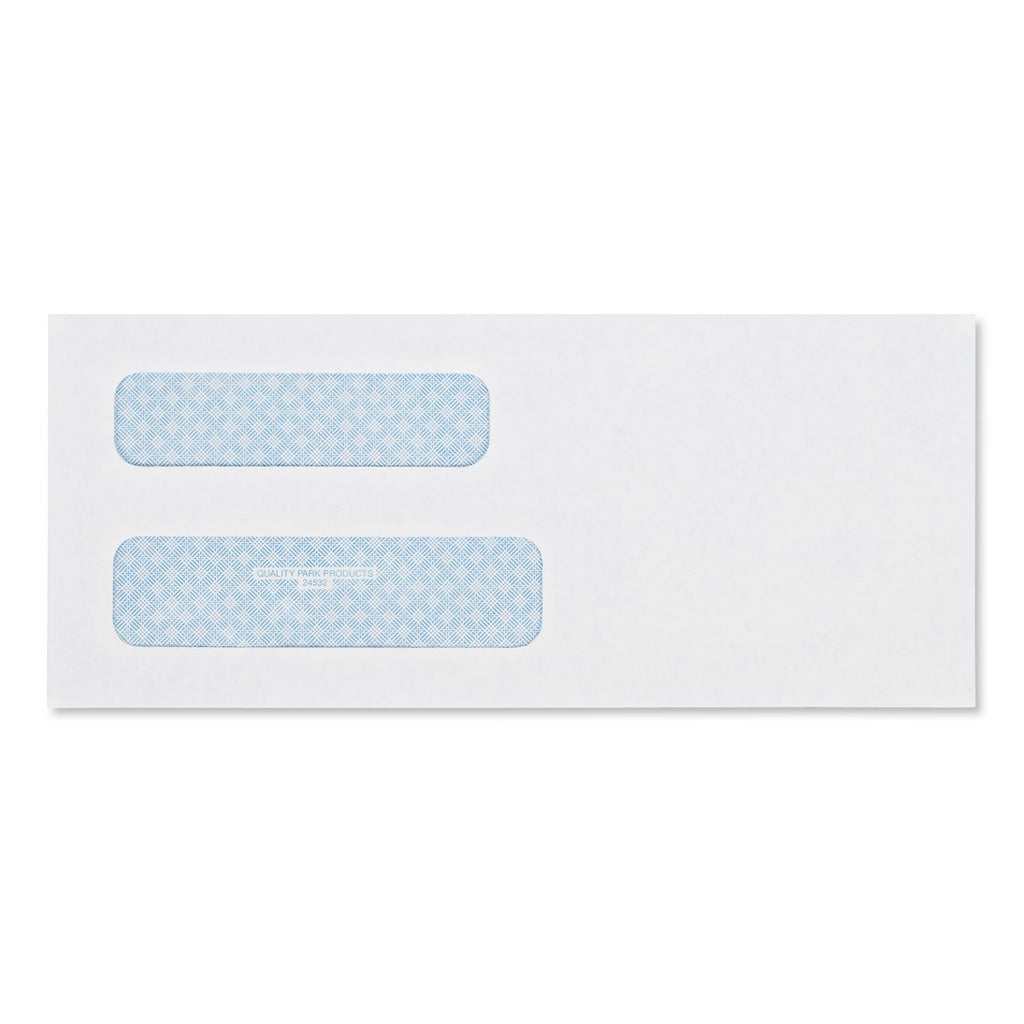 Quality Park Double Window Security-Tinted Check Envelope, #8 5/8, Commercial Flap, Gummed Closure, 3.63 x 8.63, White, 500/Box