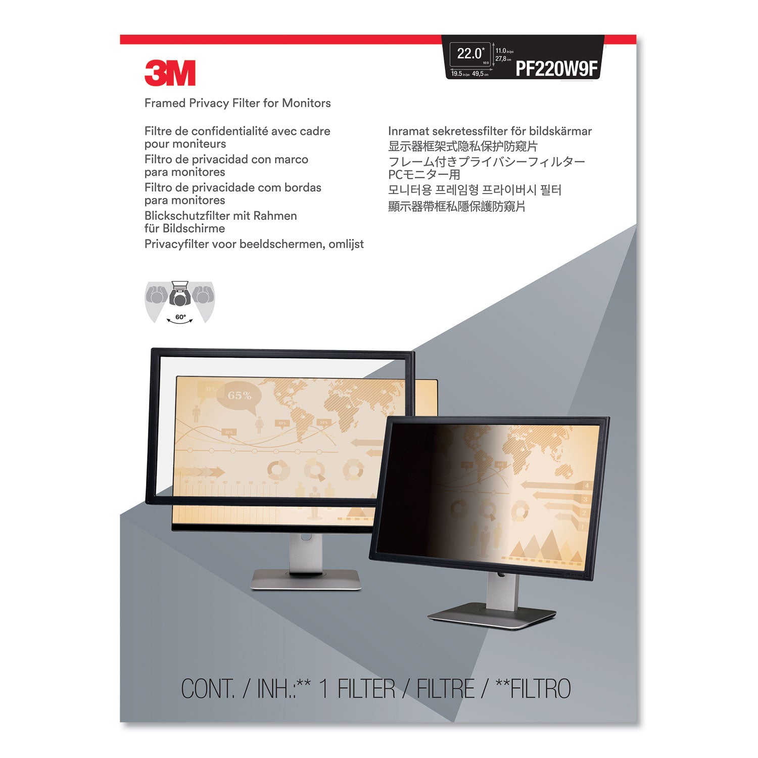 3M Framed Desktop Monitor Privacy Filter for 21.5"-22" Widescreen LCD, 16:9
