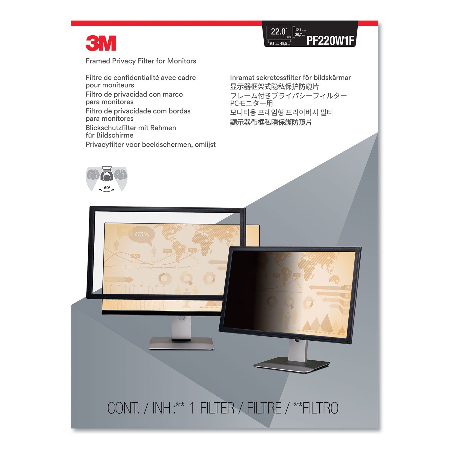 3M Framed Desktop Monitor Privacy Filter for Widescreen 21.5"-22" LCD/21" CRT 16:10