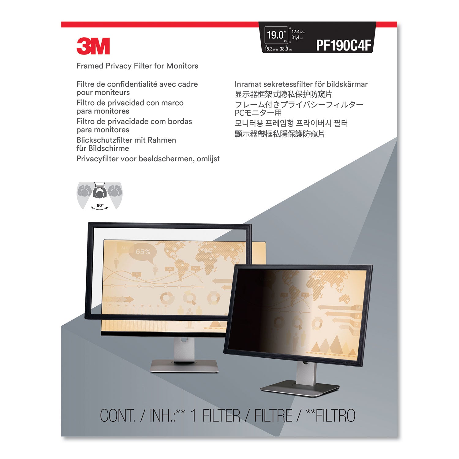 3M Framed Desktop Monitor Privacy Filter for 18.1"-19” LCD/19” CRT