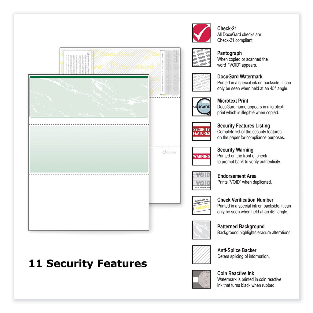 DocuGard Standard Security Check, 11 Features, 8.5 x 11, Green Marble Top, 500/Ream