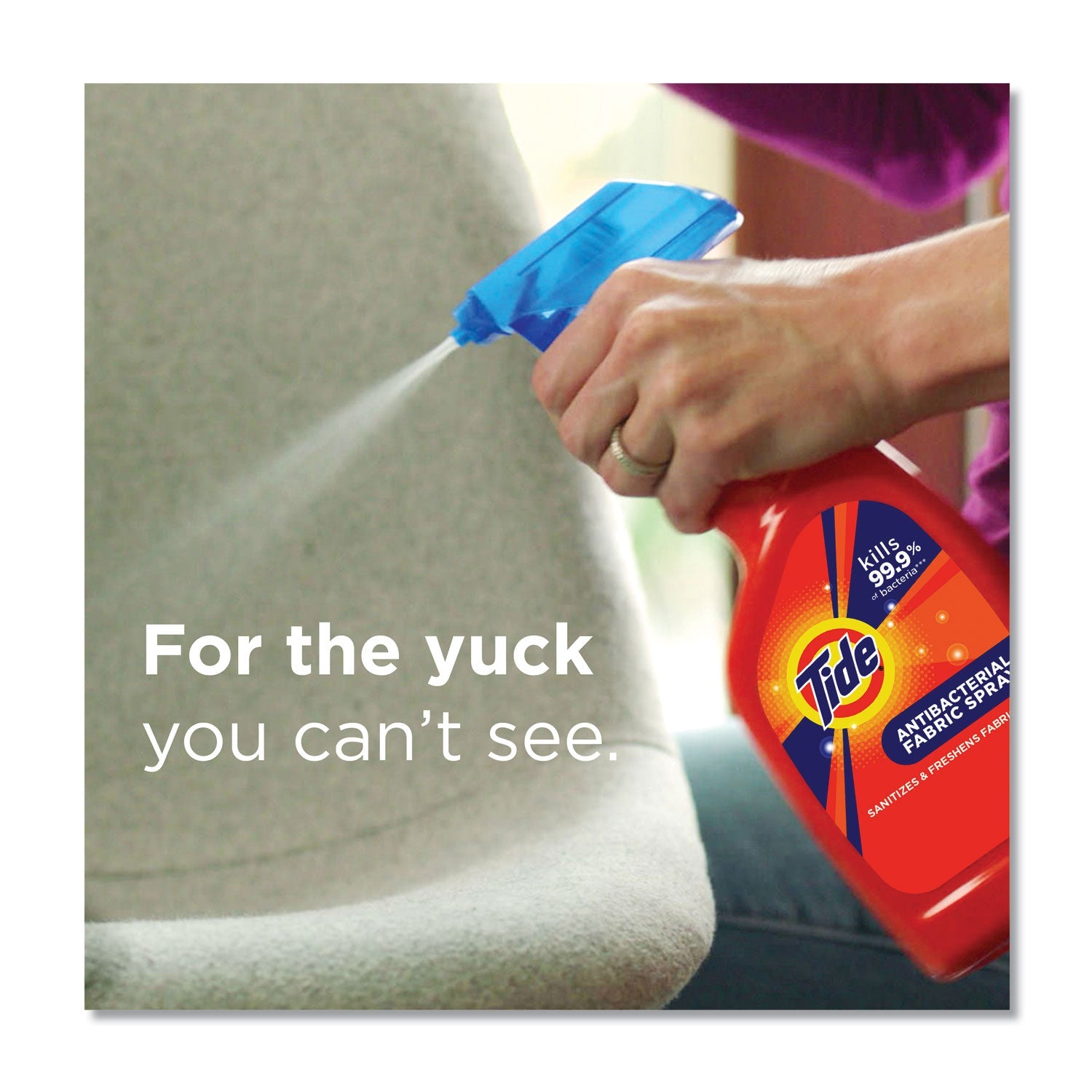 Tide Antibacterial Fabric Spray, Light Scent, 22 oz Spray Bottle, 6/Carton