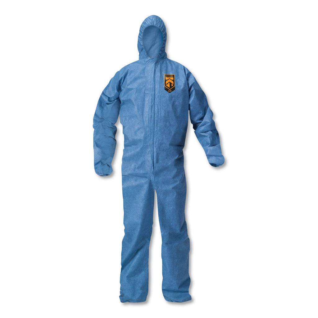 KleenGuard A20 Elastic Back Wrist/Ankle Hooded Coveralls, Large, Blue, 24/Carton