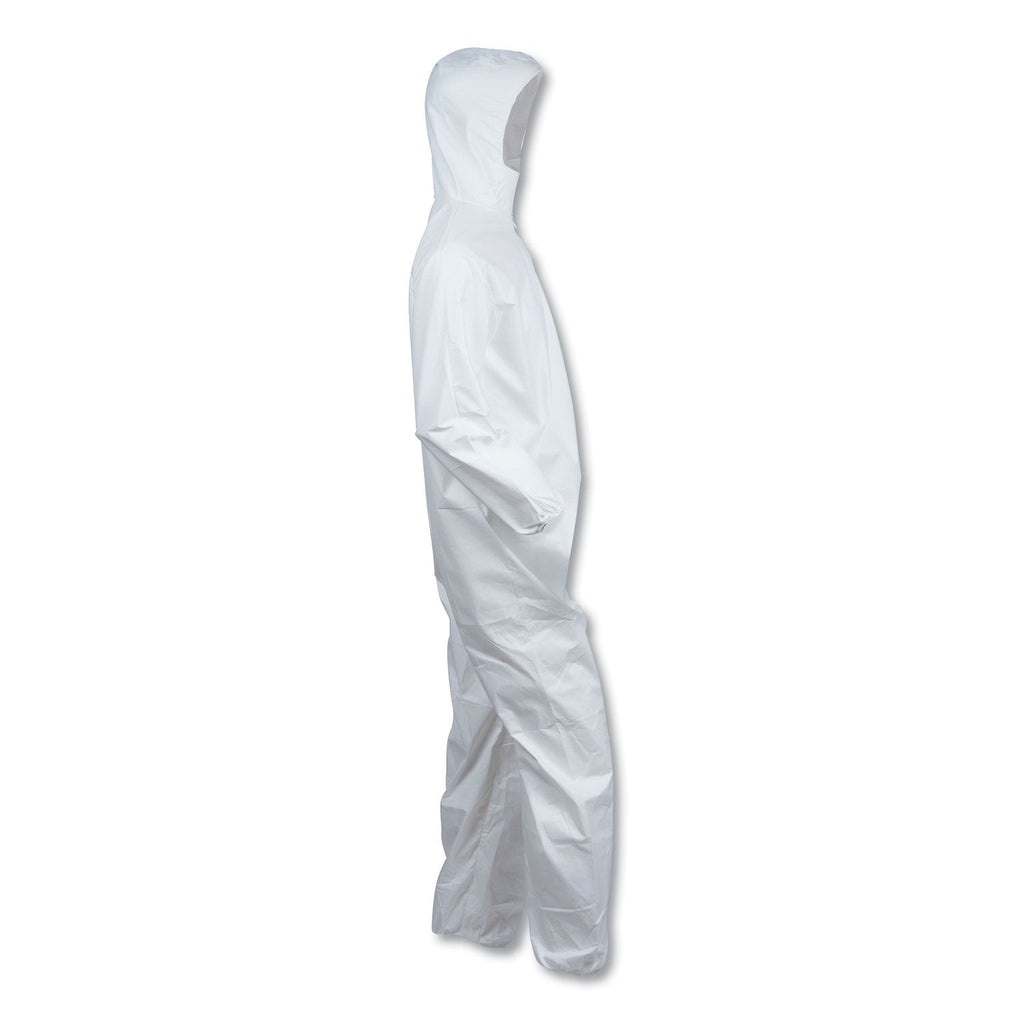 KleenGuard A40 Elastic-Cuff and Ankle Hooded Coveralls, 4X-Large, White, 25/Carton