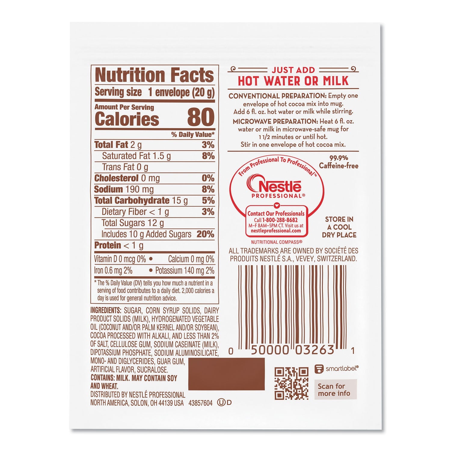 Nestlé Hot Cocoa Mix, Rich Chocolate, 0.71 oz Packets, 50/Box, 6 Box/Carton