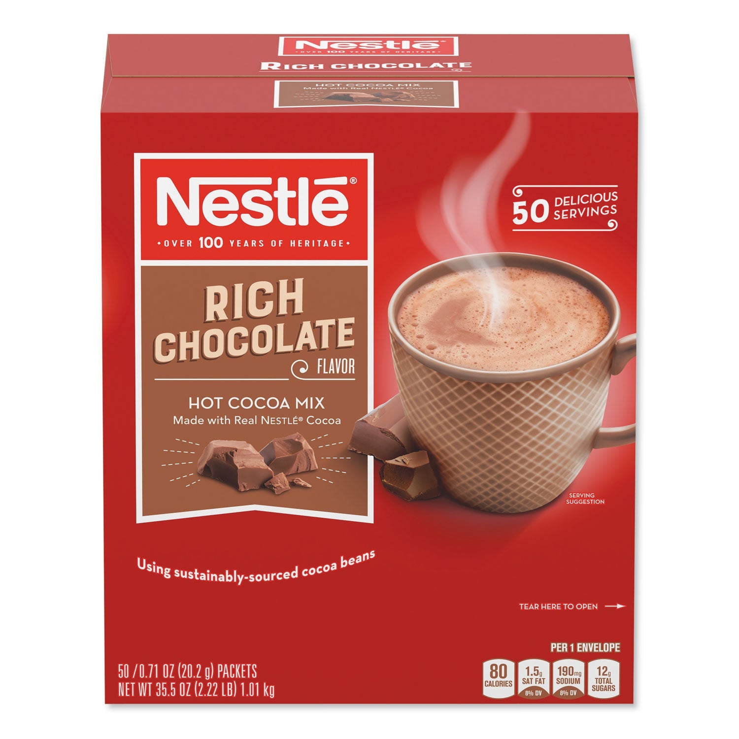 Nestlé Hot Cocoa Mix, Rich Chocolate, 0.71 oz Packets, 50/Box, 6 Box/Carton