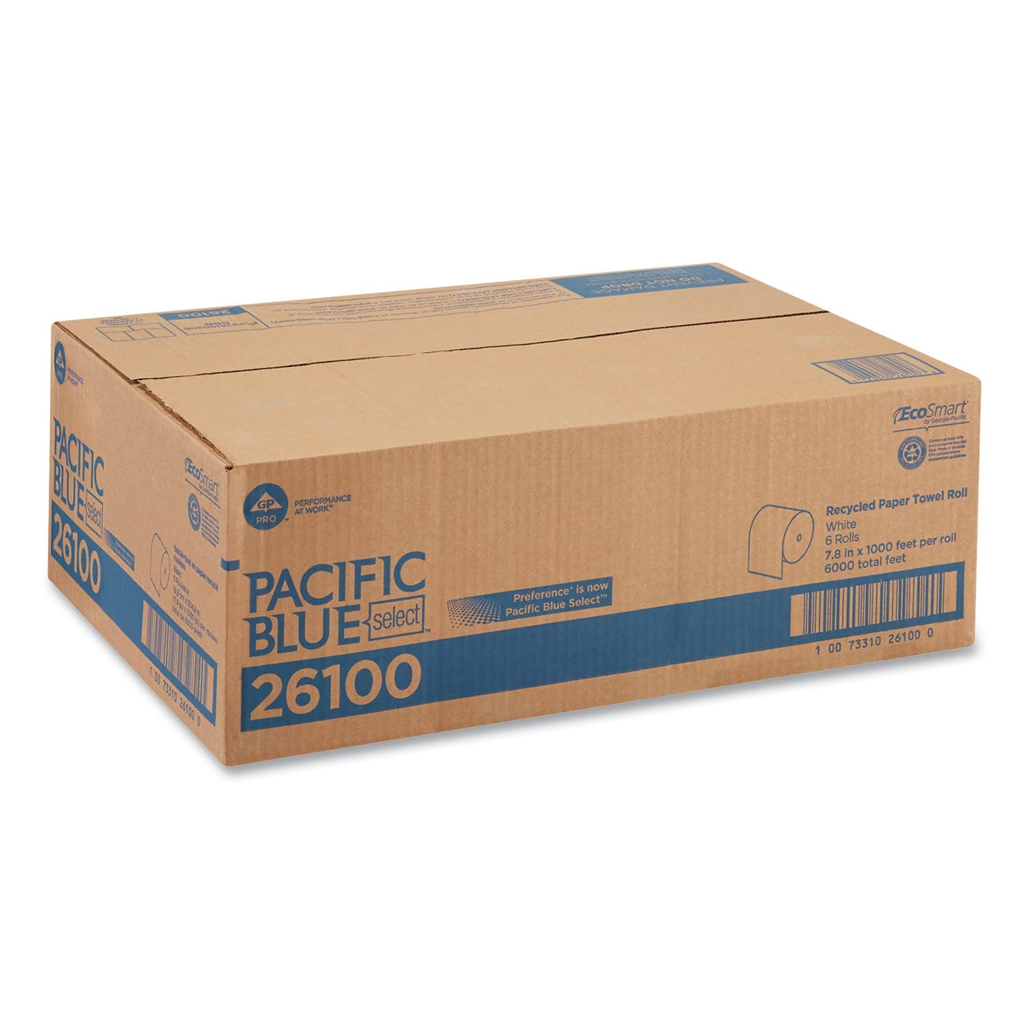 Georgia Pacific Pacific Blue Basic  Nonperf Paper Towels, 7.78 x 1,000 ft, White, 6 Rolls/Carton