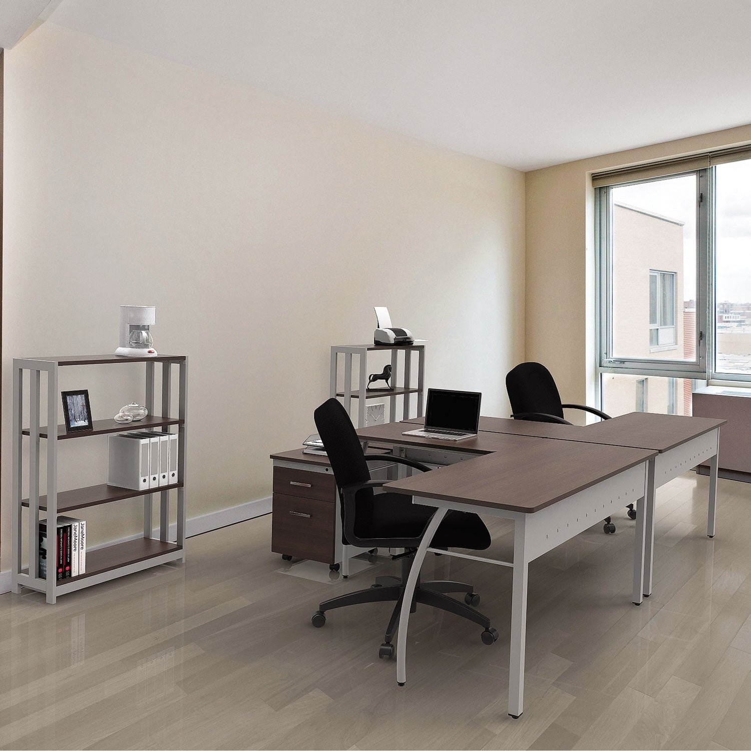 Linea Italia Trento Line L-Shaped Desk, 59.13" x 59.13" x 29.5", Cherry