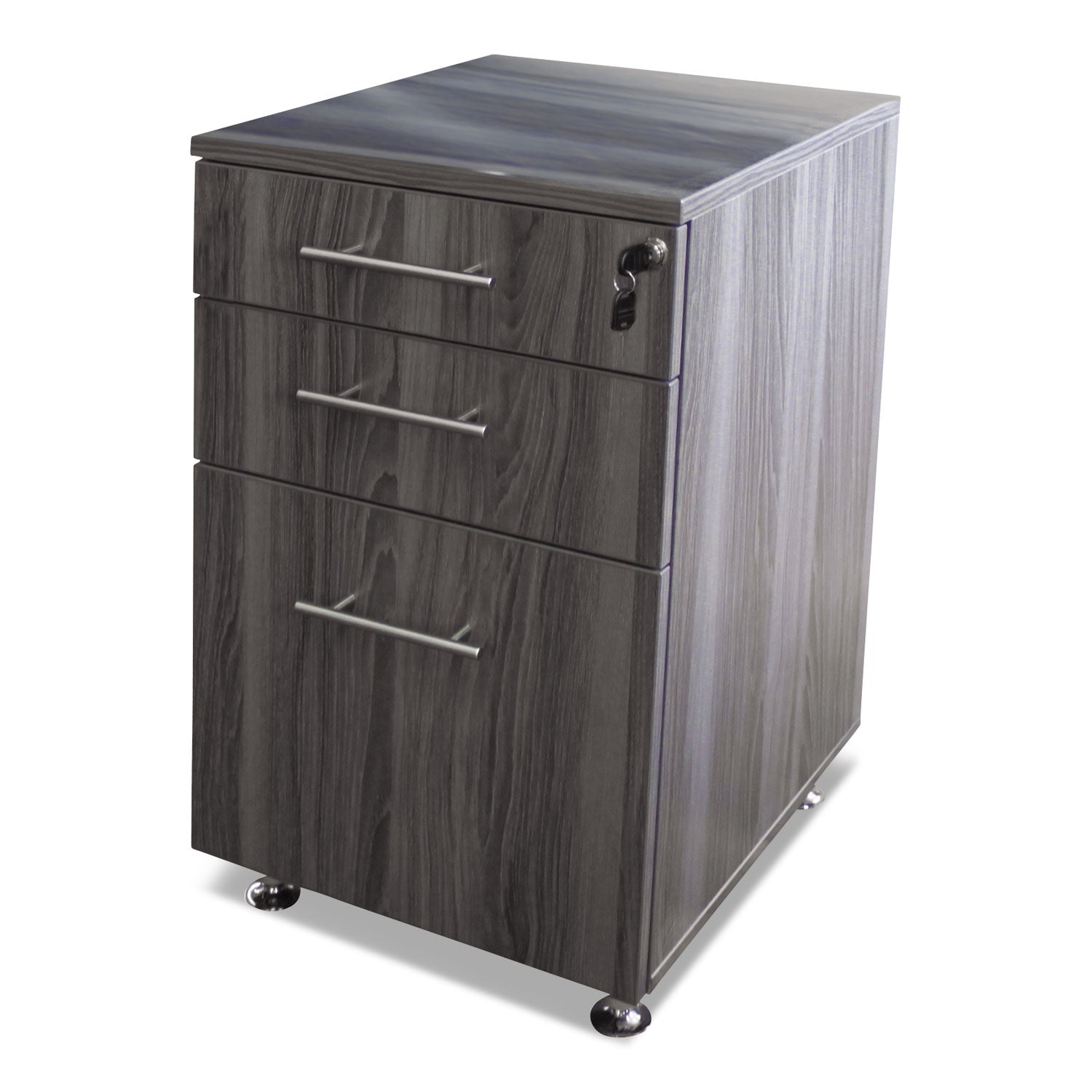 Safco Medina Laminate Pedestal, Left or Right, 3-Drawers: Pencil/Box/File, Legal/Letter, Gray Steel, 15.5" x 18.13" x 26.63"